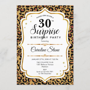 Surprise 30th Birthday - Leopard Gold White Invitation