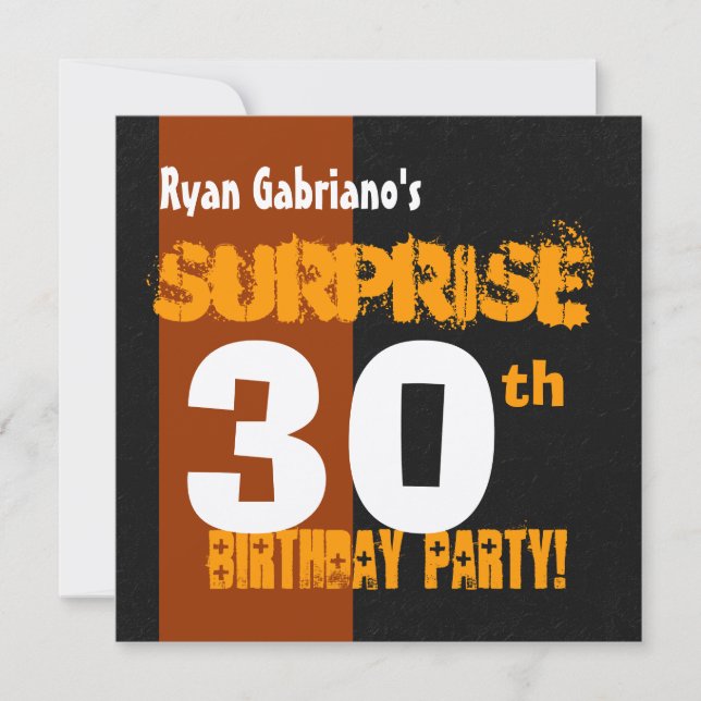 SURPRISE 30th Birthday Modern Black and Gold W569 Invitation (Front)