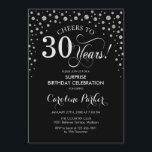 Surprise 30th Birthday Party - Black Silver Invitation<br><div class="desc">Surprise 30th Birthday Party Invitation.
Elegant design in black and faux glitter silver. Features script font and diamonds confetti. Cheers to 30 Years! Message me if you need further customization.</div>