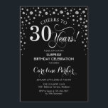 Surprise 30th Birthday Party - Black Silver Invitation<br><div class="desc">Surprise 30th Birthday Party Invitation.
Elegant design in black and faux glitter silver. Features script font and diamonds confetti. Cheers to 30 Years! Message me if you need further customization.</div>