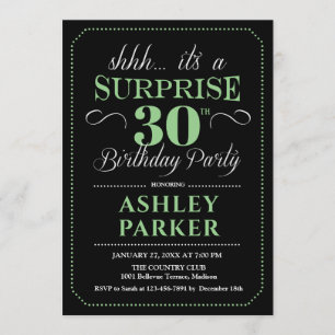 Surprise 30th Birthday Party - Black White Green Invitation