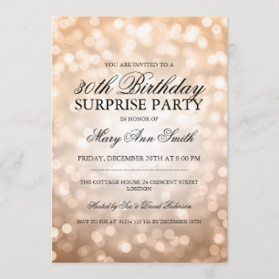 Surprise 30th Birthday Party Copper Glitter Lights Invitation