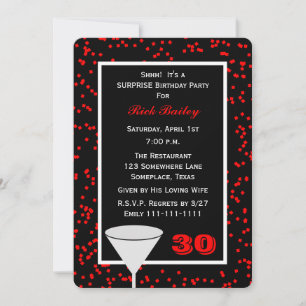 Surprise 30th Birthday Party Glass with Confetti Invitation