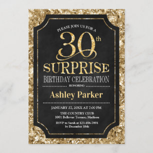 Surprise 30th Birthday Party - Gold Black Invitation