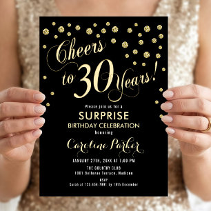 Surprise 30th Birthday Party - Gold Black Invitation