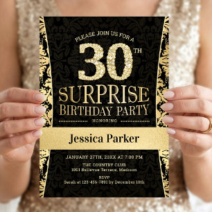 Surprise 30th Birthday Party - Gold Black Invitation