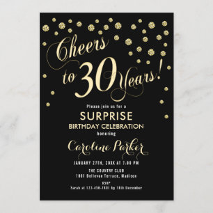 Surprise 30th Birthday Party - Gold Black Invitation