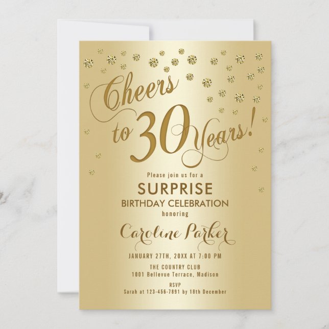 Surprise 30th Birthday Party - Gold Invitation (Front)