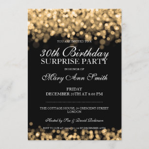 Surprise 30th Birthday Party Gold Lights Invitation