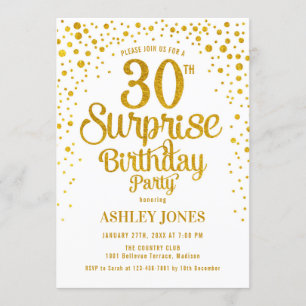 Surprise 30th Birthday Party - Gold & White Invitation