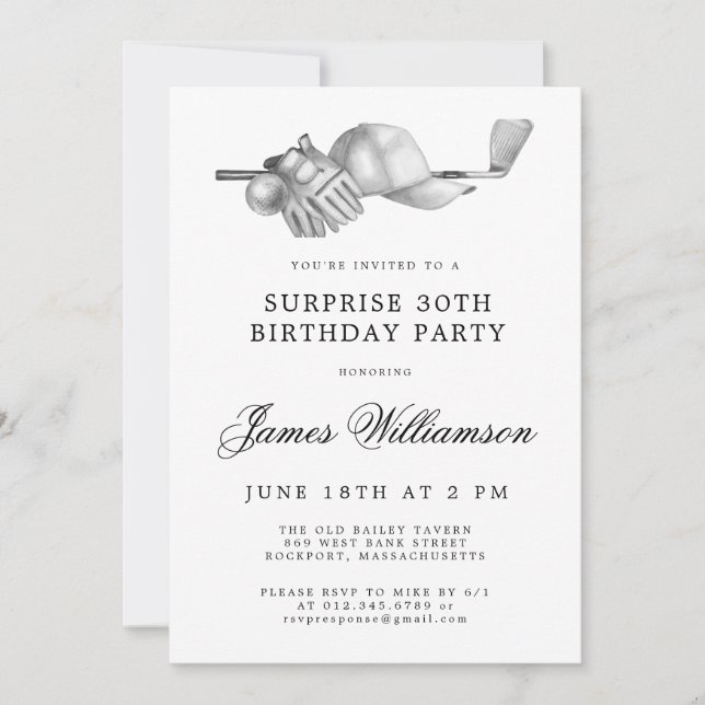 SURPRISE 30th Birthday Party Golf Theme Invitation (Front)