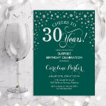 Surprise 30th Birthday Party - Green Silver Invitation<br><div class="desc">Surprise 30th Birthday Party Invitation.
Elegant design in emerald green and faux glitter silver. Features script font and diamonds confetti. Cheers to 30 Years! Message me if you need further customization.</div>