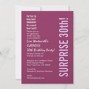 SURPRISE 30th Birthday Party Modern Pink Berry Invitation
