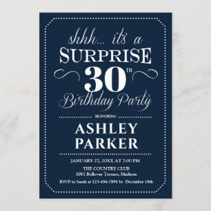 Surprise 30th Birthday Party - Navy White Invitation