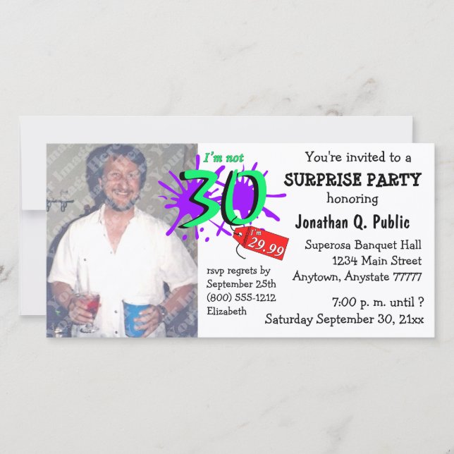 Surprise 30th Birthday Party Photo Invitation (Front)