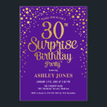 Surprise 30th Birthday Party - Purple & Gold Invitation<br><div class="desc">Surprise 30th Birthday Party Invitation.
Elegant design in royal purple and faux glitter gold. Features stylish script font and confetti. Message me if you need custom age.</div>
