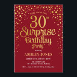 Surprise 30th Birthday Party - Red & Gold Invitation<br><div class="desc">Surprise 30th Birthday Party Invitation.
Elegant design in dark red and faux glitter gold. Features stylish script font and confetti. Message me if you need custom age.</div>