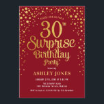 Surprise 30th Birthday Party - Red & Gold Invitation<br><div class="desc">Surprise 30th Birthday Party Invitation.
Elegant design in dark red and faux glitter gold. Features stylish script font and confetti. Message me if you need custom age.</div>