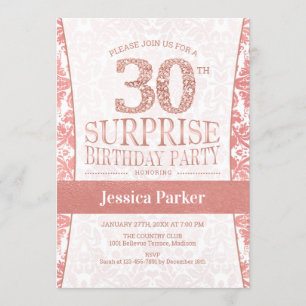 Surprise 30th Birthday Party - Rose Gold White Invitation