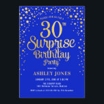 Surprise 30th Birthday Party - Royal Blue & Gold Invitation<br><div class="desc">Surprise 30th Birthday Party Invitation.
Elegant design in royal blue and faux glitter gold. Features stylish script font and confetti. Message me if you need custom age.</div>