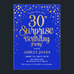 Surprise 30th Birthday Party - Royal Blue & Gold Invitation<br><div class="desc">Surprise 30th Birthday Party Invitation.
Elegant design in royal blue and faux glitter gold. Features stylish script font and confetti. Message me if you need custom age.</div>