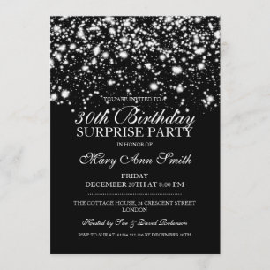 Surprise 30th Birthday Party Silver Midnight Glam Invitation