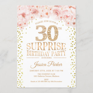 Surprise 30th Birthday Party - White Gold Pink Invitation