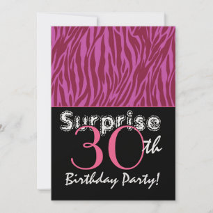 SURPRISE 30th Birthday Pink and Burgundy Zebra Invitation