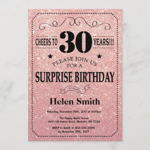 Surprise 30th Birthday Pink Rose Gold Glitter Invitation