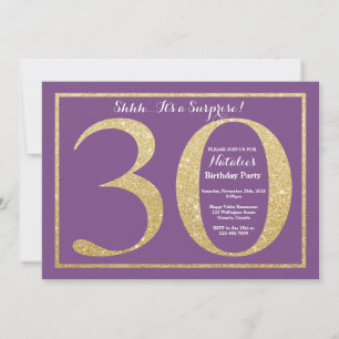 Surprise 30th Birthday Purple and Gold Glitter Invitation