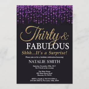 Surprise 30th Birthday Purple and Gold Glitter Invitation