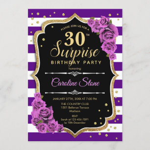 Surprise 30th Birthday - Purple Gold Invitation