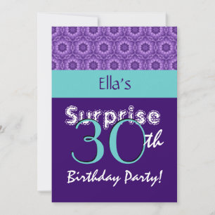 SURPRISE 30th Birthday Purpleand Turquoise G805 Invitation