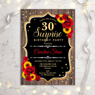 Surprise 30th Birthday - Rustic Sunflowers Invitation