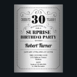 Surprise 30th Birthday - Silver Black Invitation<br><div class="desc">Surprise 30th Birthday Invitation
Retro design in faux silver foil and black. Cheers to 30 years! Can be also personalized into any year.</div>
