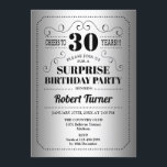 Surprise 30th Birthday - Silver Black Invitation<br><div class="desc">Surprise 30th Birthday Invitation
Retro design in faux silver foil and black. Cheers to 30 years! Can be also personalized into any year.</div>