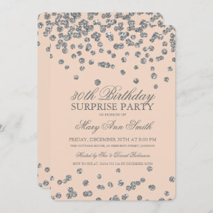 Surprise 30th Birthday Silver Glitter Blush Invitation