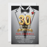 Surprise 30th Birthday Tuxedo Invitation