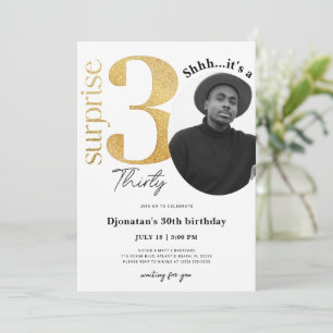 Surprise 30th Gold Birthday Invitation with Photo