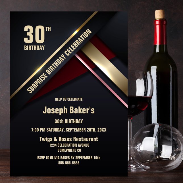 Surprise 30th Gold Type Birthday Party Invitation (Creator Uploaded)