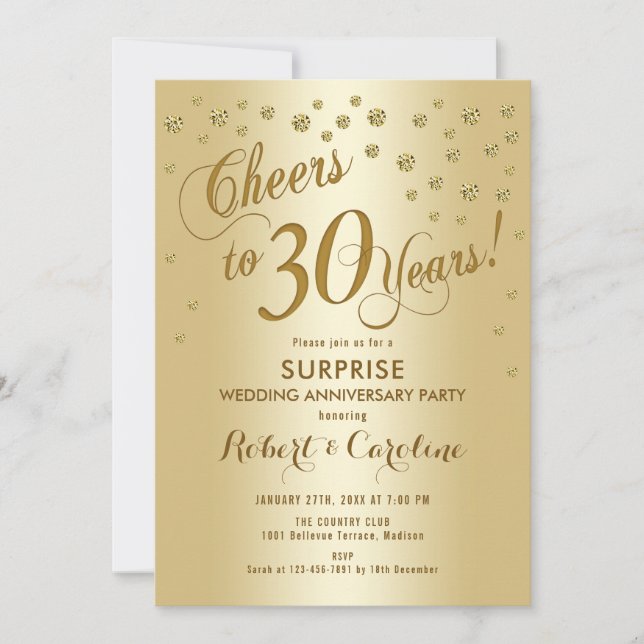 Surprise 30th Wedding Anniversary - Gold Invitation (Front)