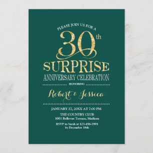 Surprise 30th Wedding Anniversary - Green Gold Invitation