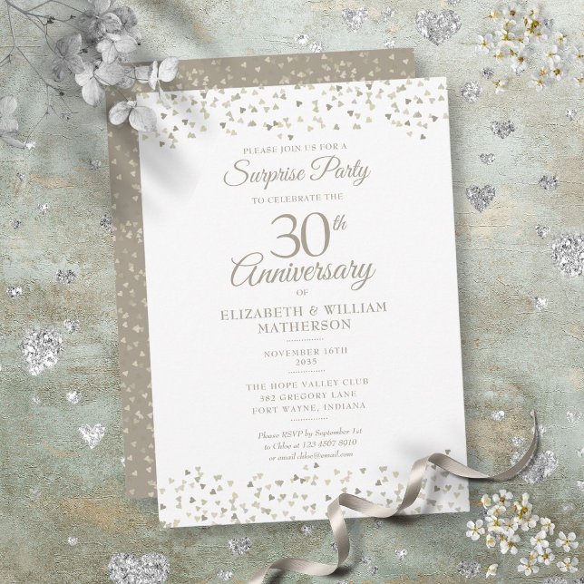 Surprise 30th Wedding Anniversary Hearts Confetti Invitation (Surprise 30th Wedding Anniversary Hearts Confetti Invitation)