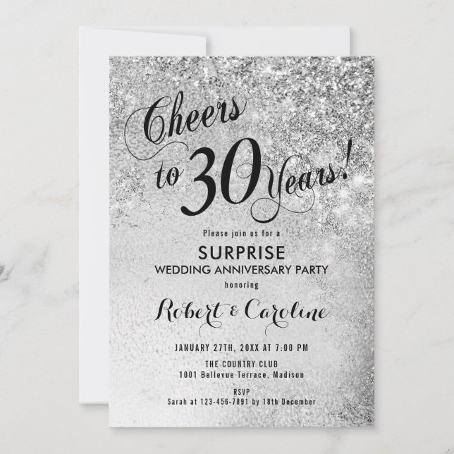 Surprise 30th Wedding Anniversary - Silver Invitation (Front)