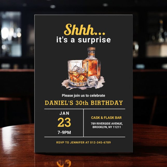 Surprise 30th Whiskey Bourbon Birthday Party Invitation (Creator Uploaded)