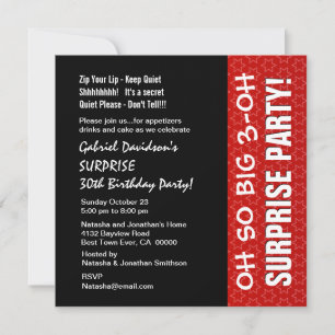 SURPRISE 30th Year Birthday Party Red Stars W113 Invitation