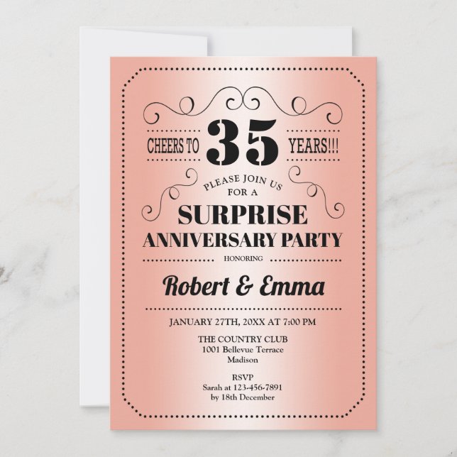 Surprise 35th Anniversary Party - Coral Invitation (Front)