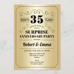 Surprise 35th Anniversary Party - Gold Black Invitation