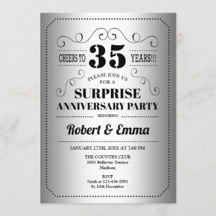 Surprise 35th Anniversary Party - Silver Black Invitation