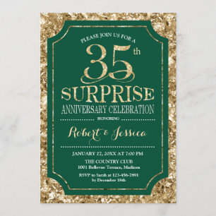 Surprise 35th Wedding Anniversary - Green Gold Invitation